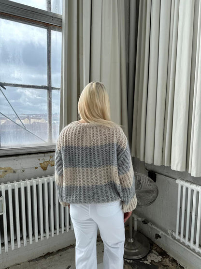 Melly knit with stripes - Beige/grey