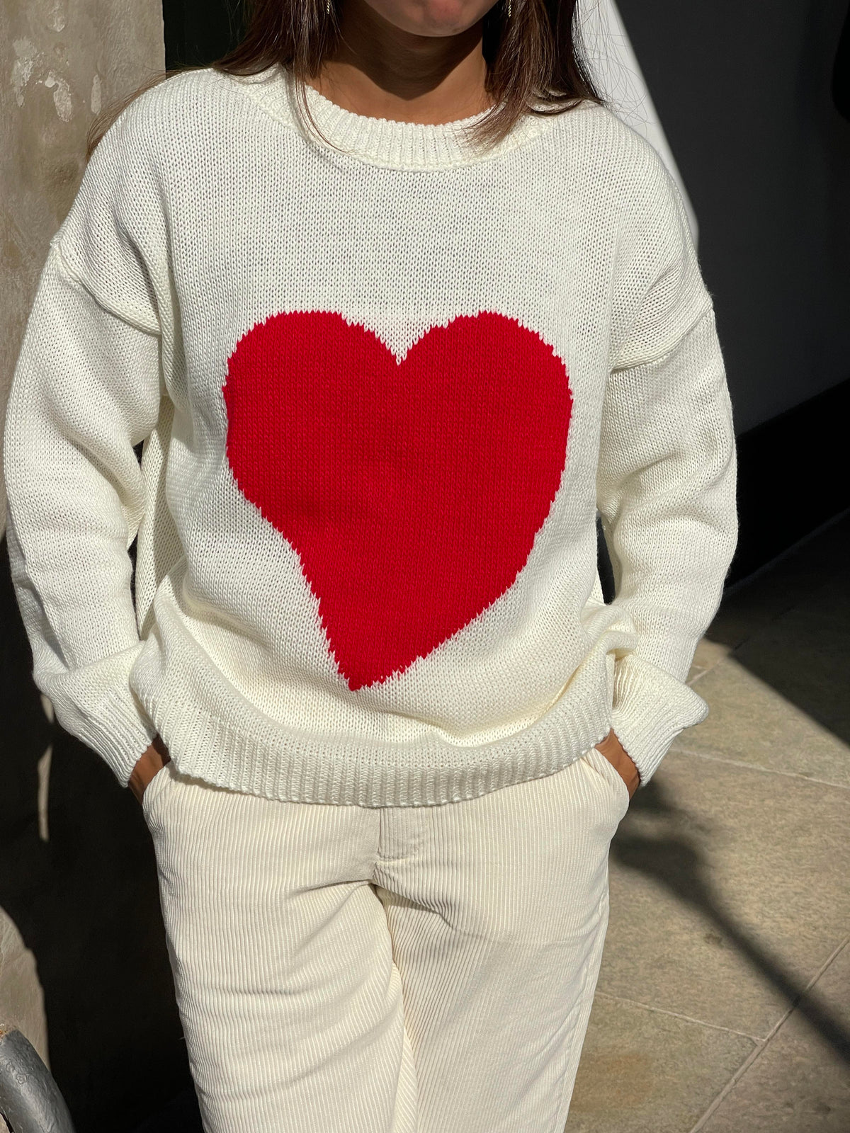 Red heart knit - White