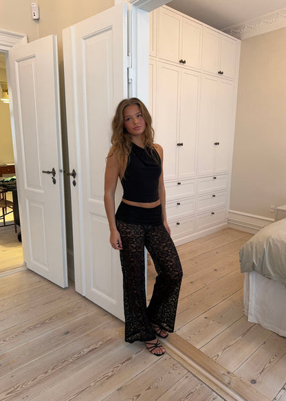 Marly lace pants with trim - Black