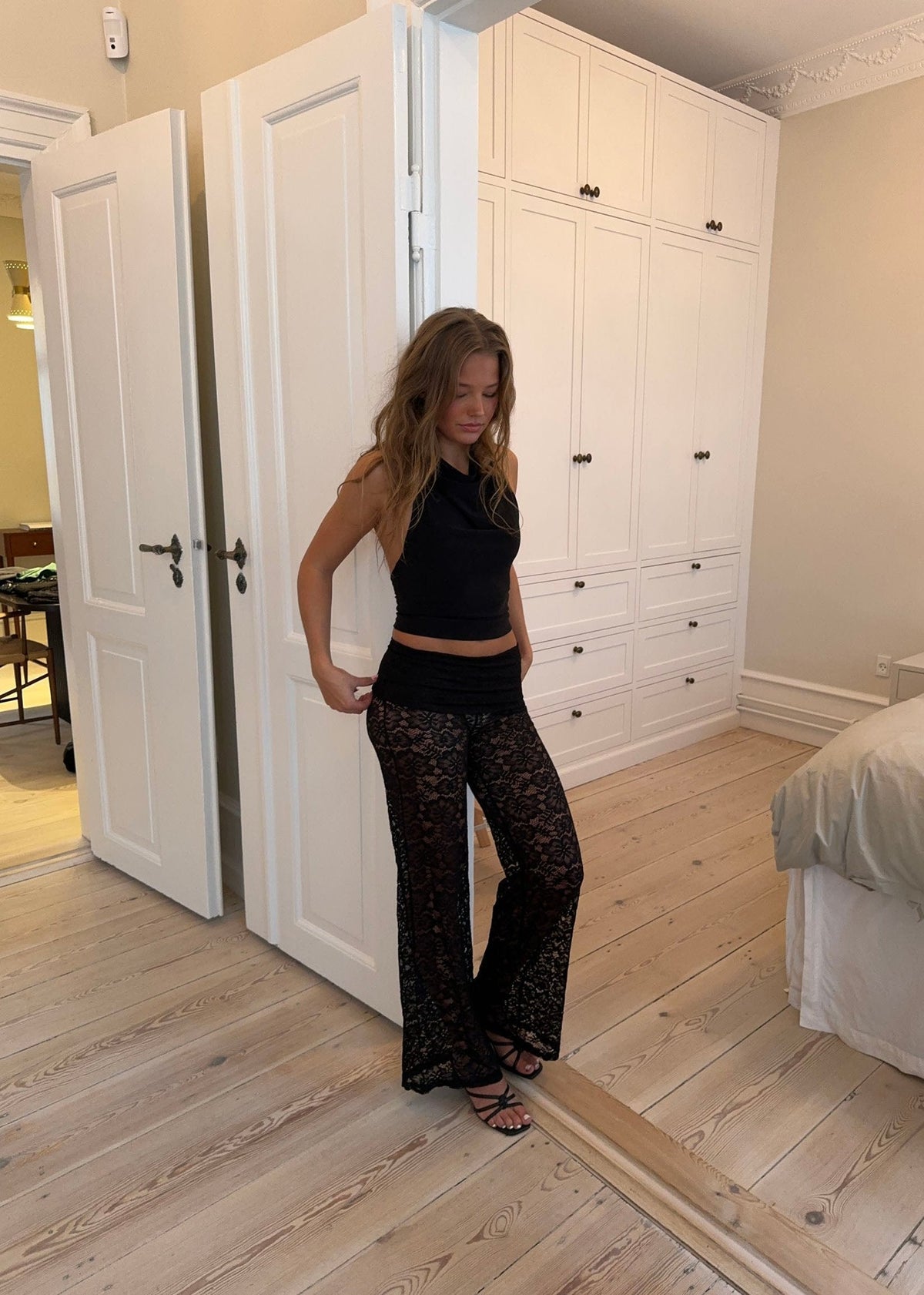 Marly lace pants with trim - Black
