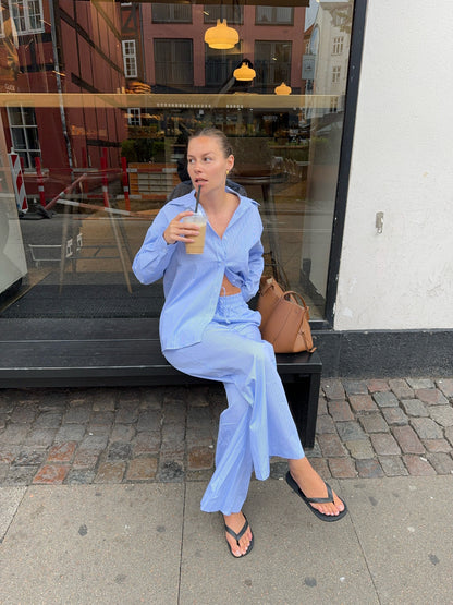 Mathilde Ravn striped pants - white/blue
