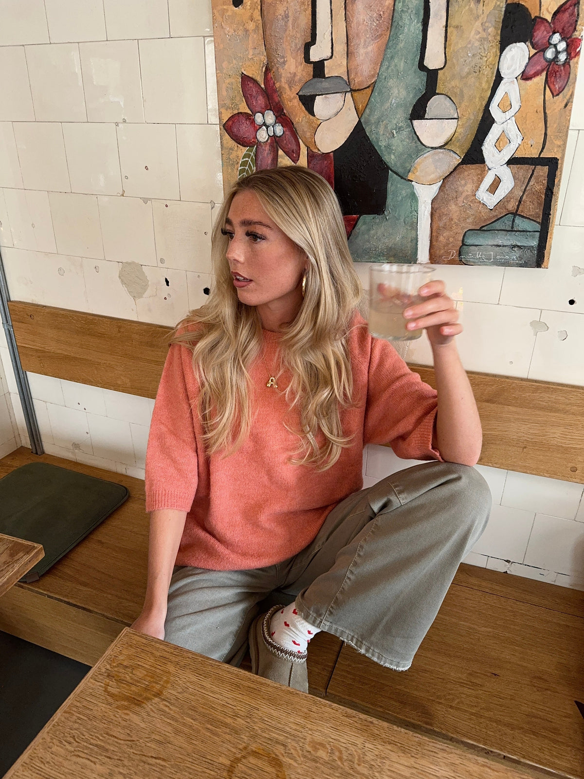 Alia three-quarter sleeve knit – Coral pink