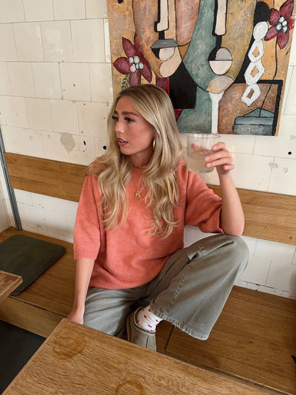 Alia three-quarter sleeve knit – Coral pink