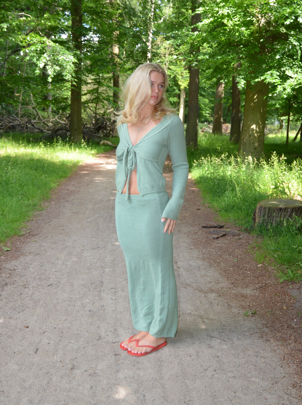 Ines knitted blouse with ties - Dusty green