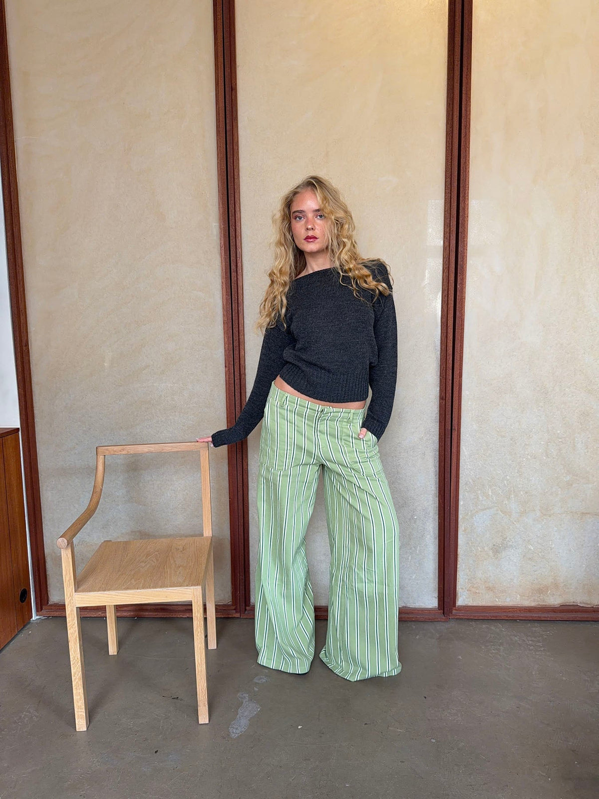 Lonny trousers with stripes – Green