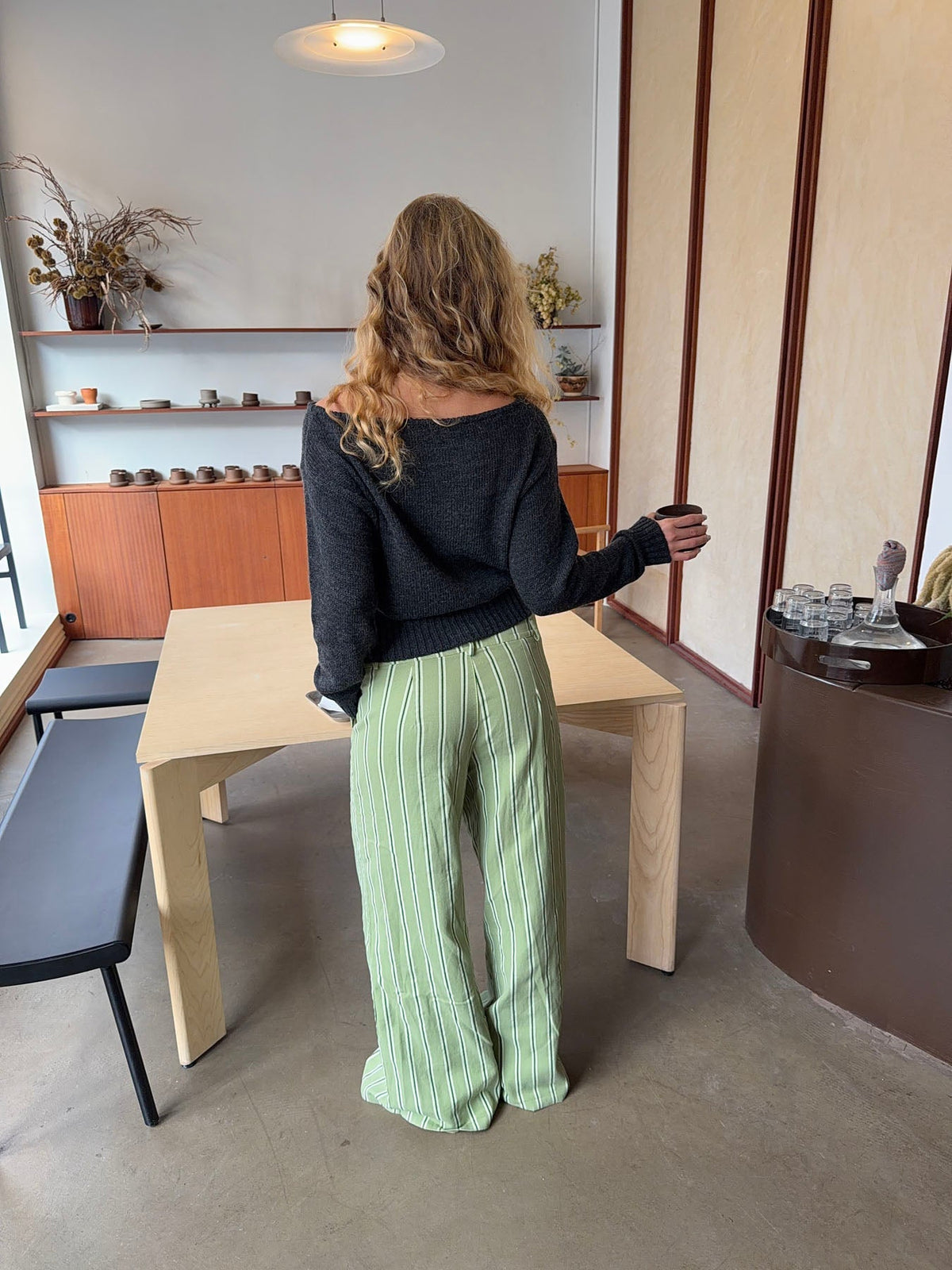 Lonny trousers with stripes – Green