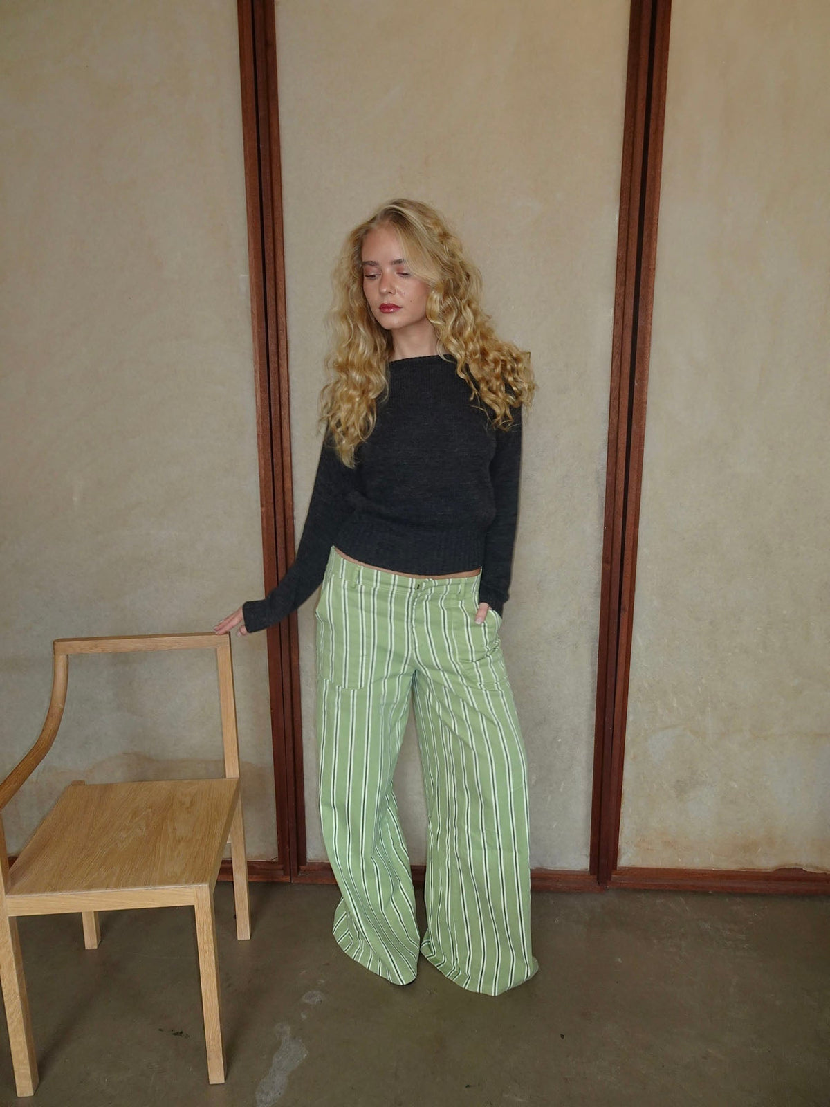 Lonny trousers with stripes – Green