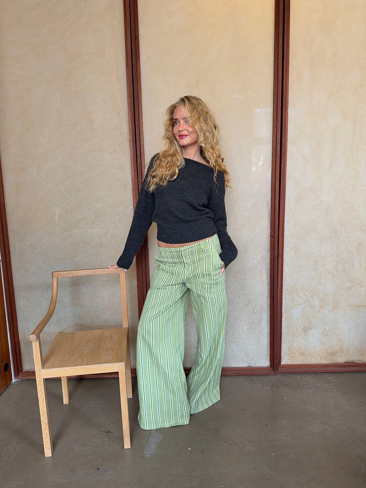Lonny trousers with stripes – Green