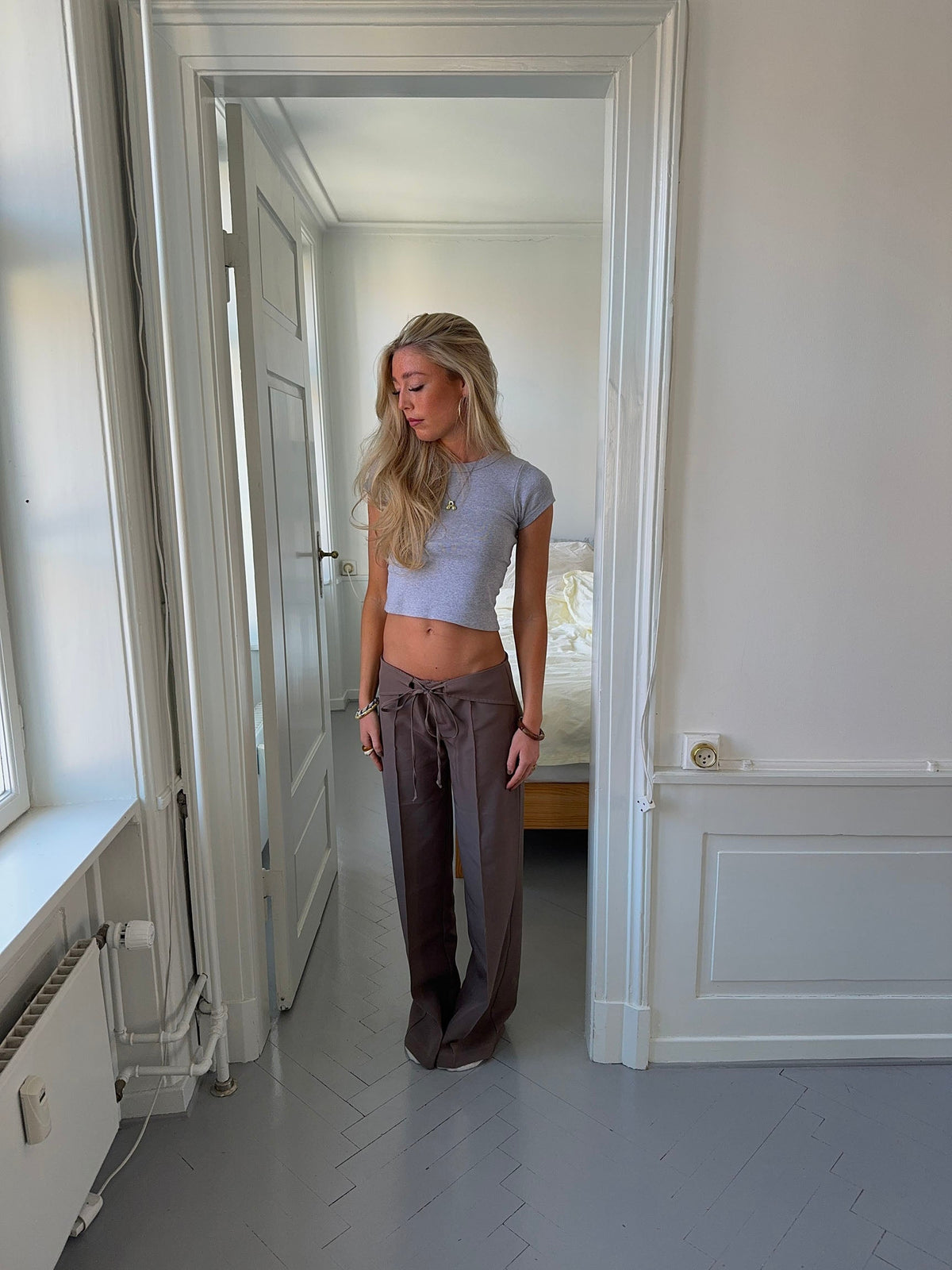 Nula suit pants with tie belt - Taupe
