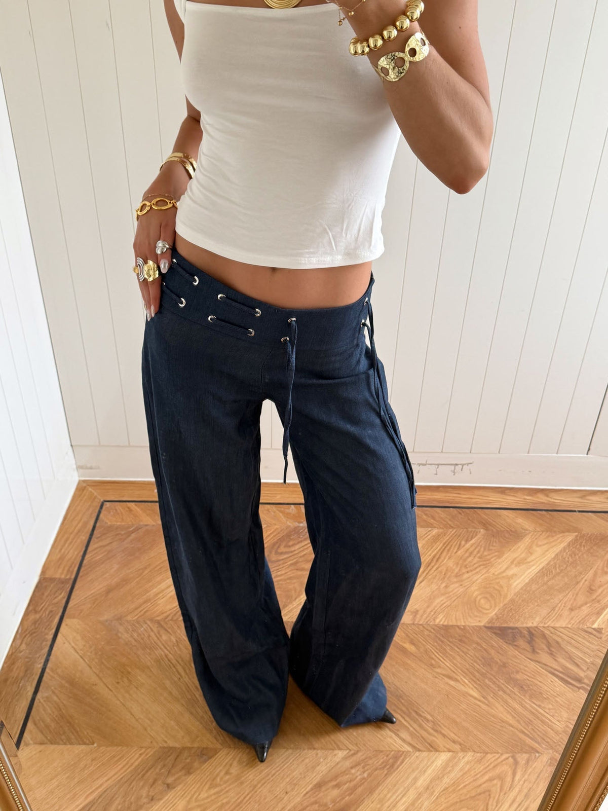 Scandivv trousers with drawstring – Navy