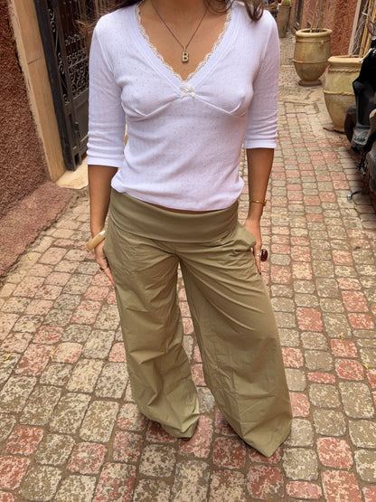 Suza pants with ribbed waist - Khaki