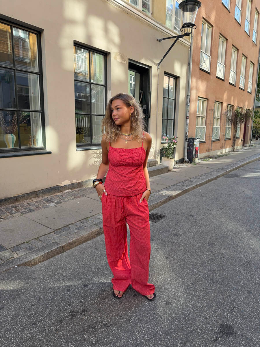 Yara pants with checkers - Red
