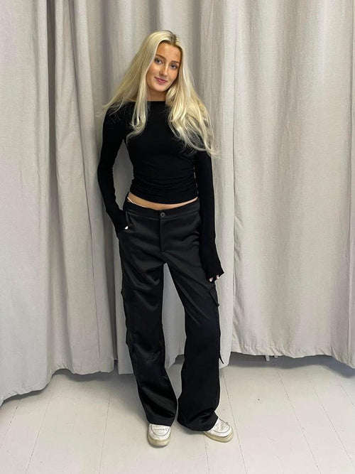 Fauna satin cargo pants - Black