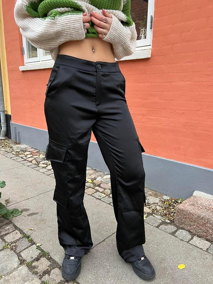 Fauna satin cargo pants - Black
