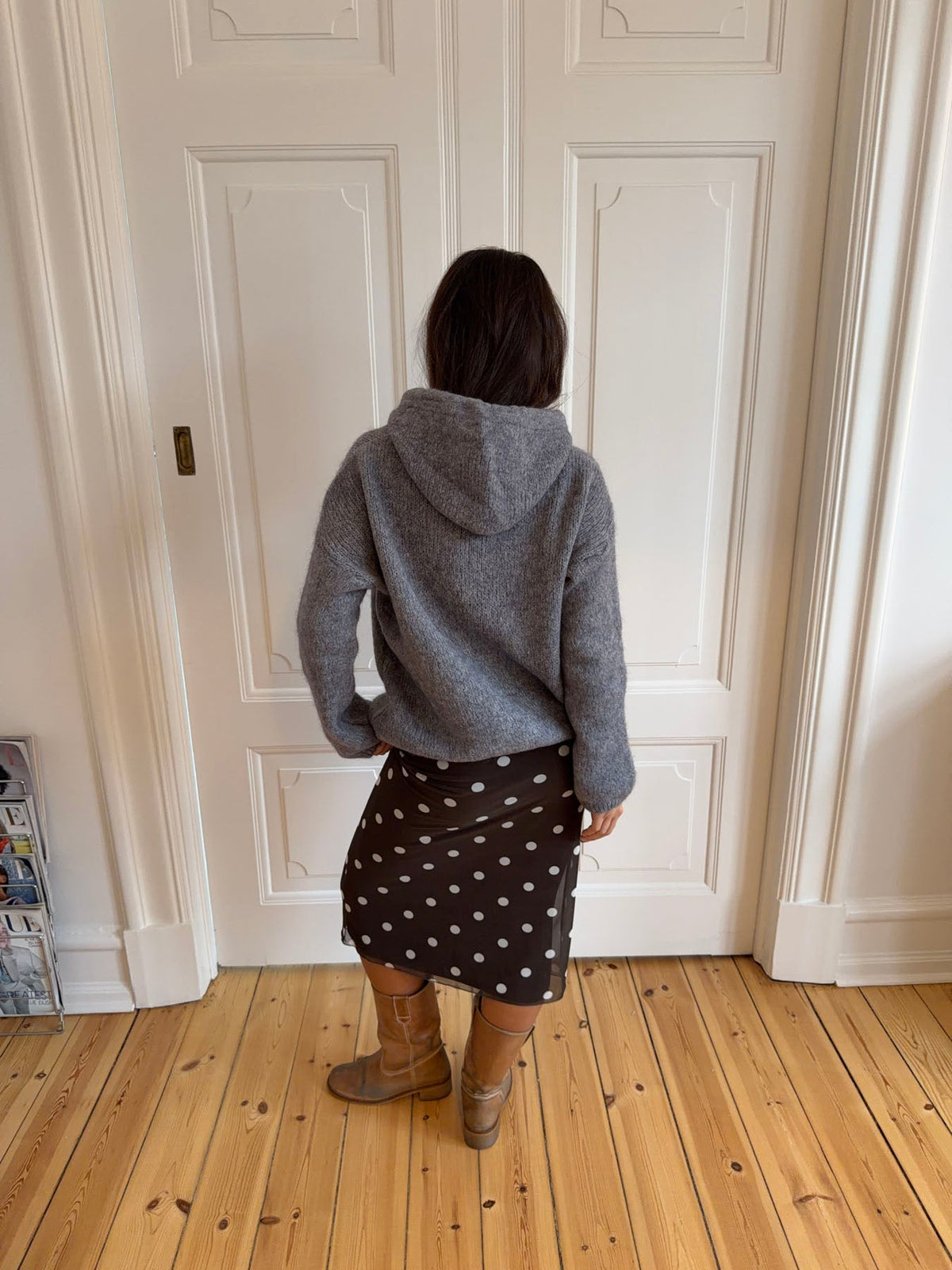 Gregina knitted hoodie with zip - Grey