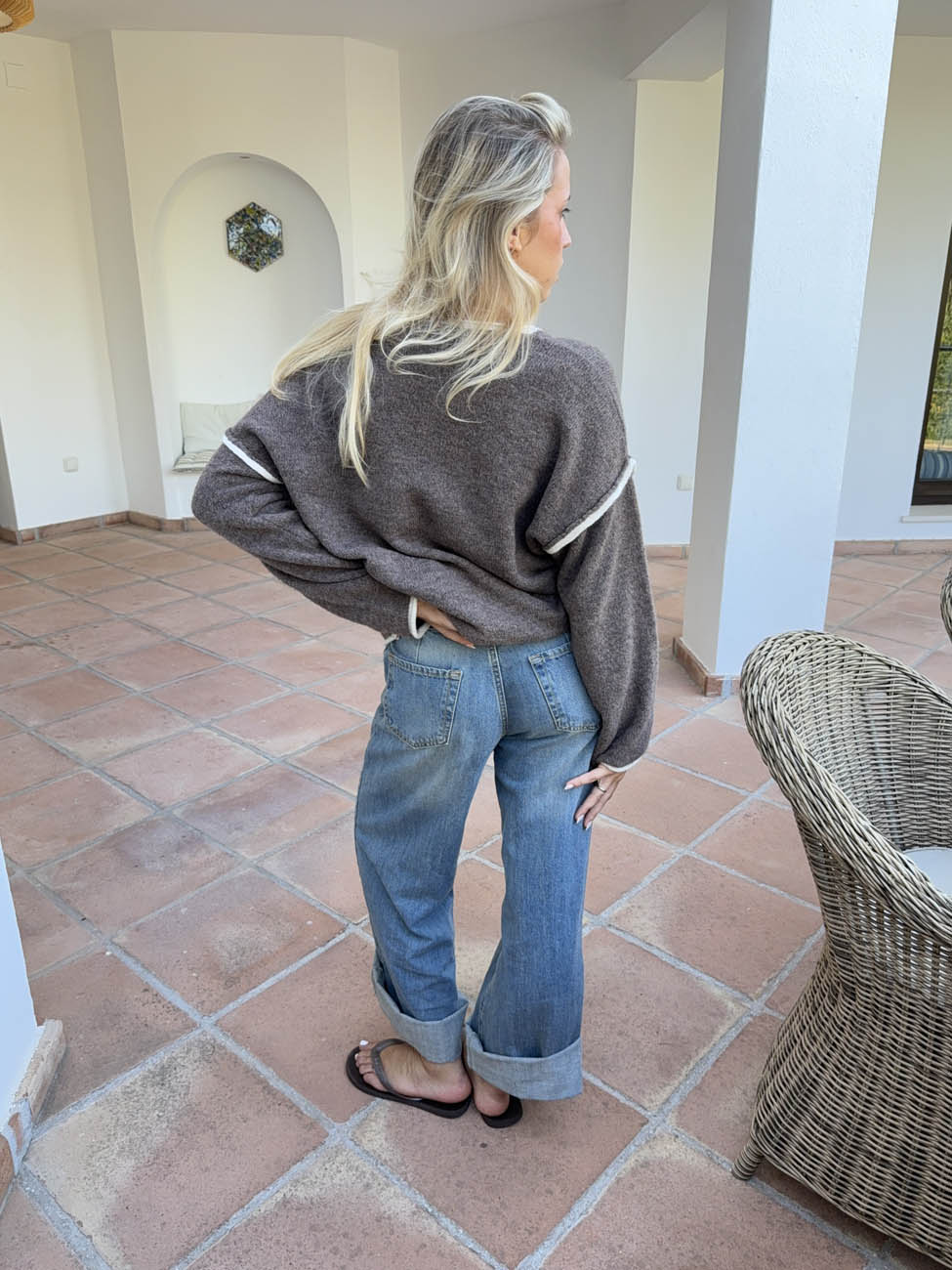 Helina knit with detailing - Brown/white