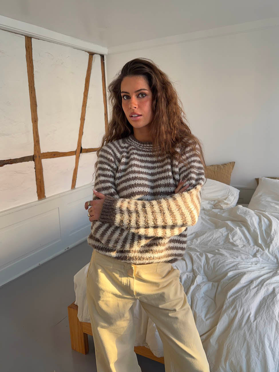 Zeya knit with stripes - White/taupe