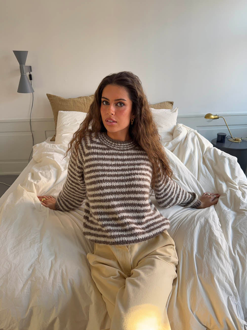 Zeya knit with stripes - White/taupe