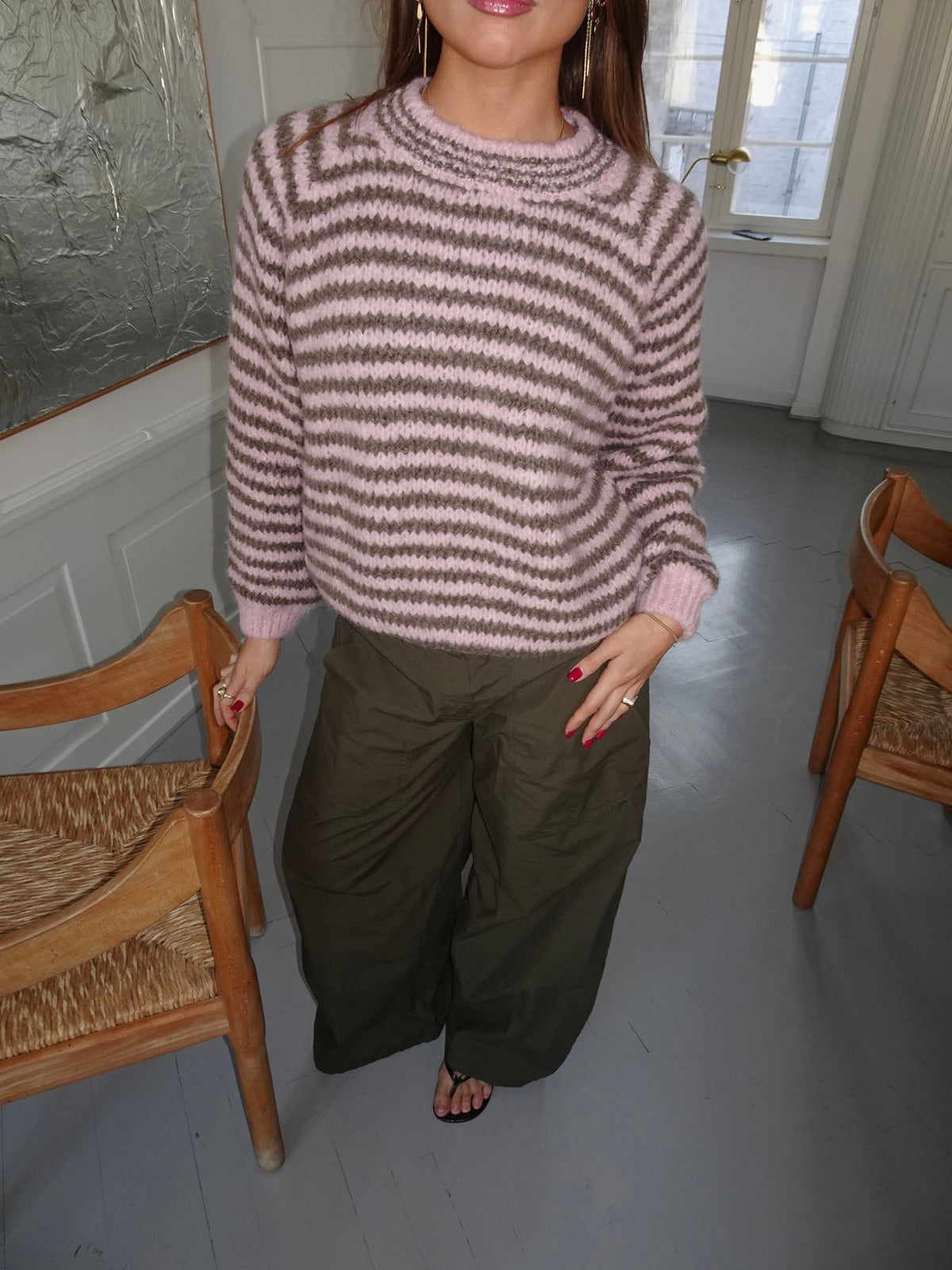 Zeya knit with stripes - Baby pink/taupe