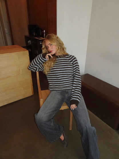 Cornelie knit sweater – Brown/blue
