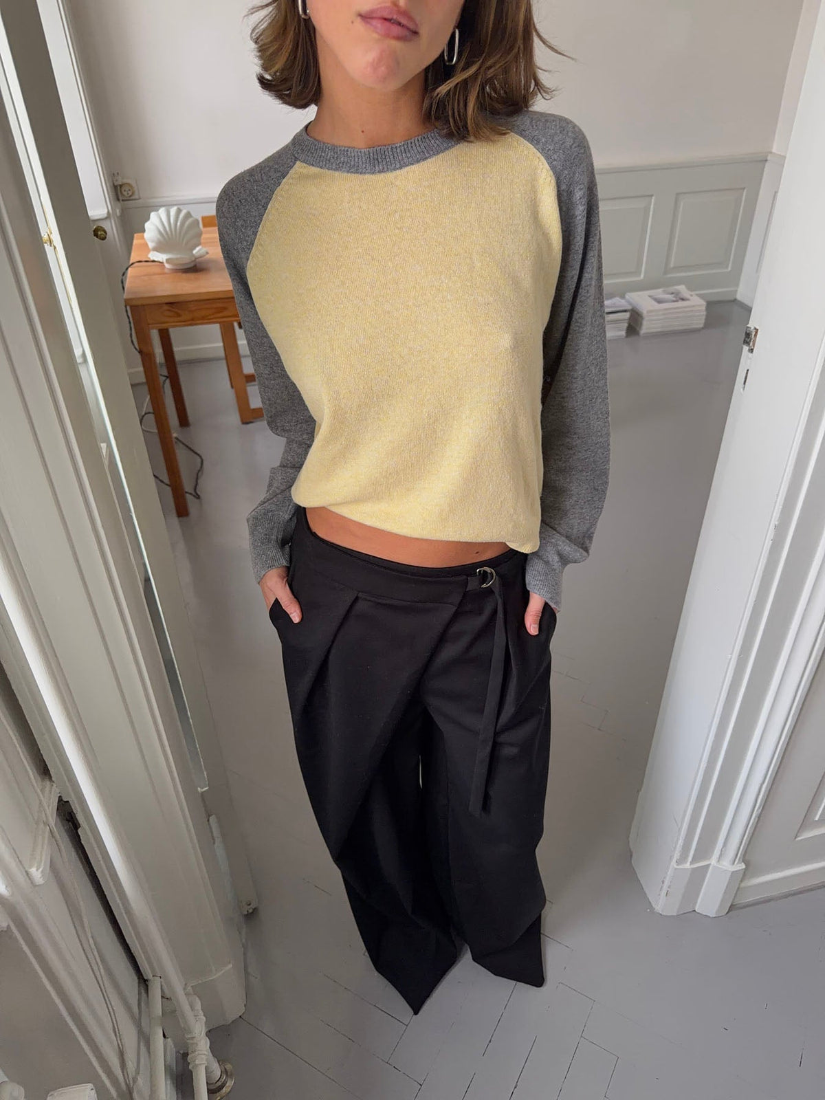 Oliva knit blouse - Grey/yellow