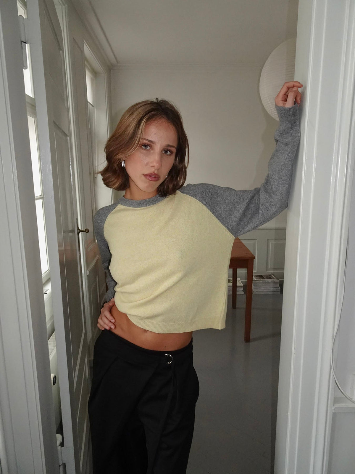 Oliva knit blouse - Grey/yellow