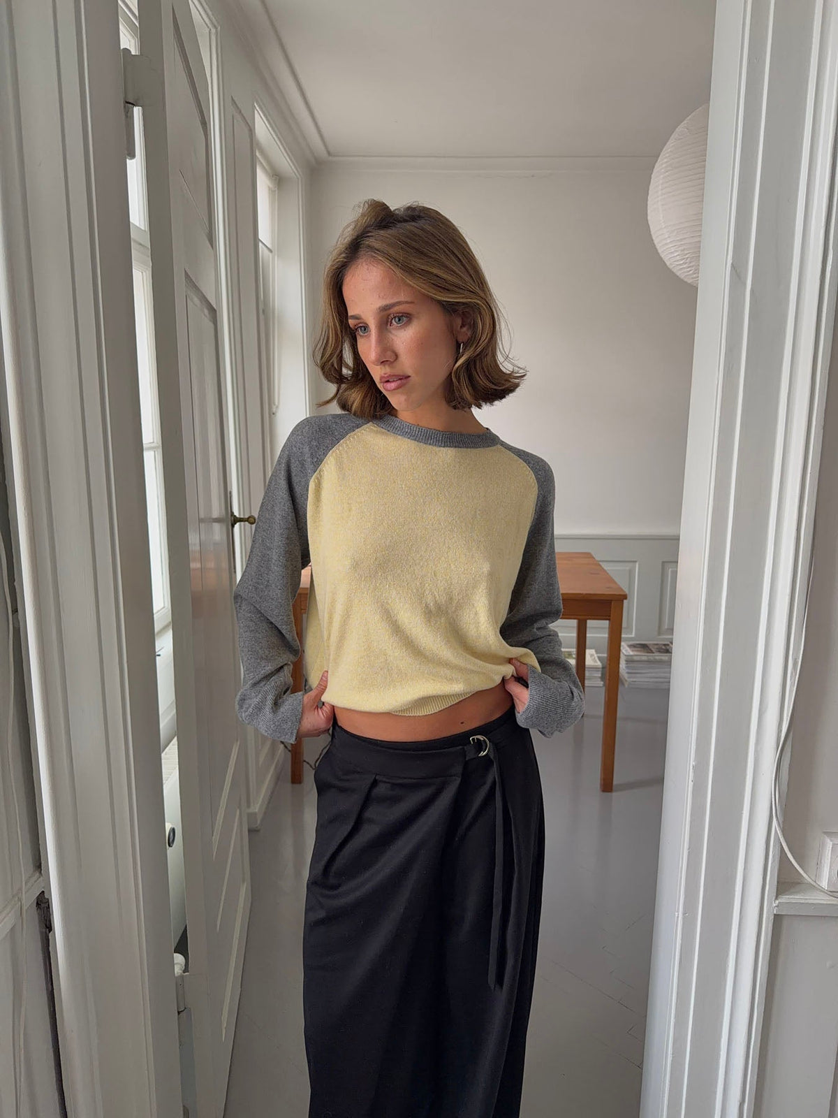 Oliva knit blouse - Grey/yellow