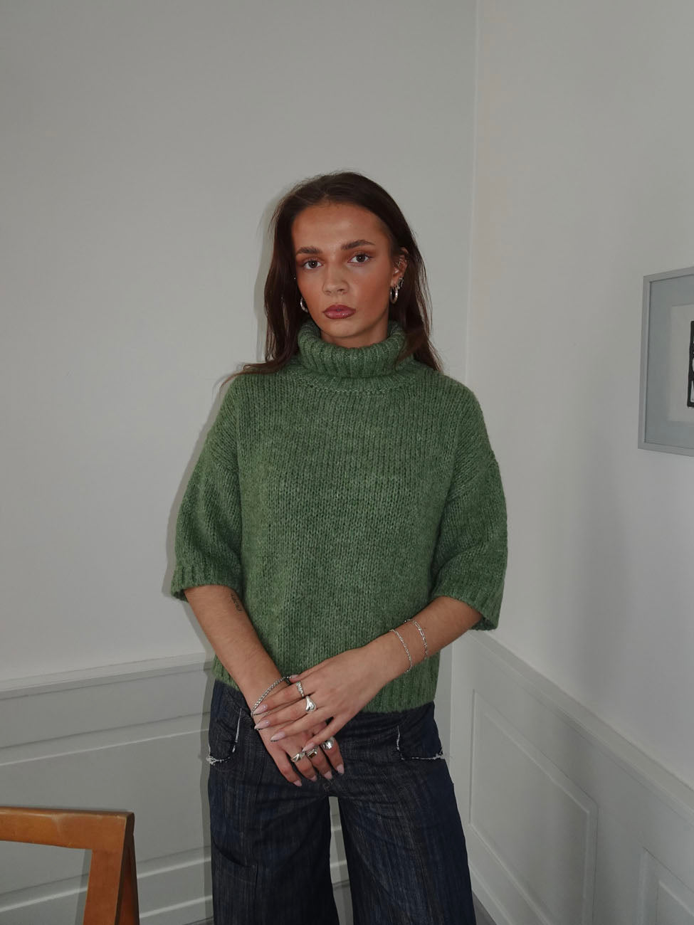 Dubleo knit sweater with short sleeves – Green