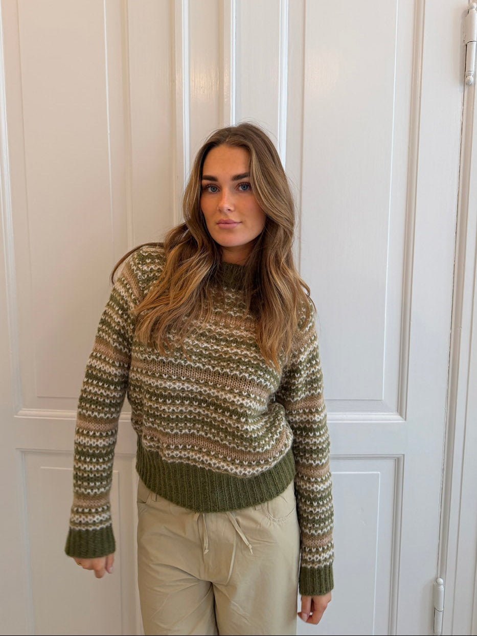 Melia knit blouse with stripes - Green/beige
