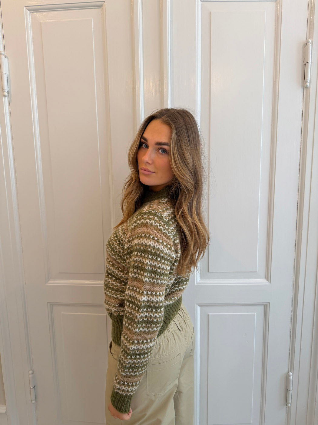 Melia knit blouse with stripes - Green/beige