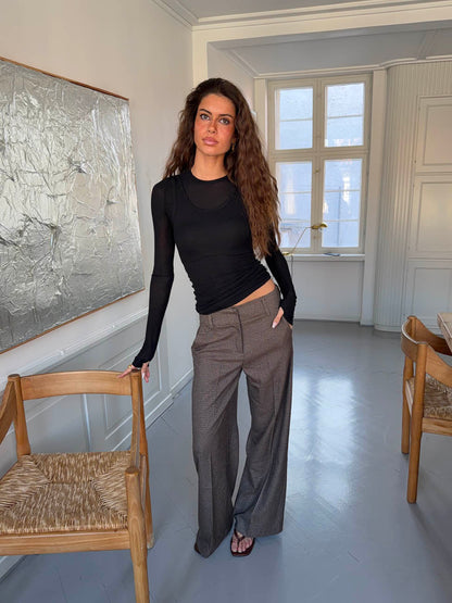 Tulle suit pants with checkers - Brown/black