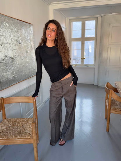 Tulle suit pants with checkers - Brown/black