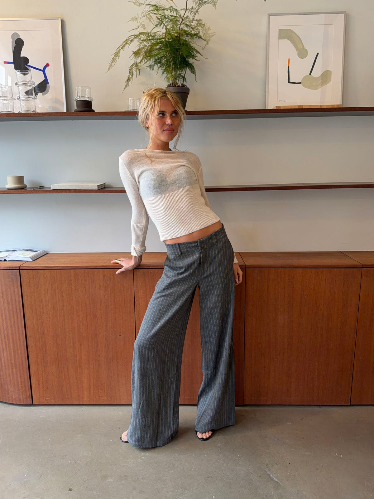 Janey suit pants with yellow pinstripes - Grey