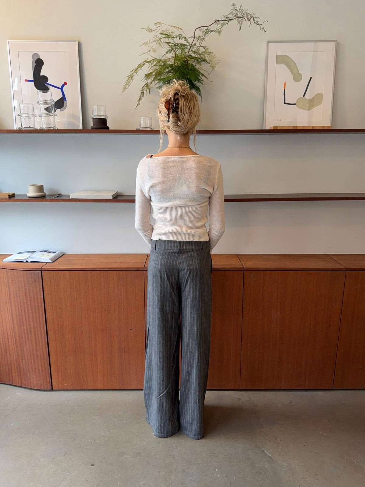 Janey suit pants with yellow pinstripes - Grey