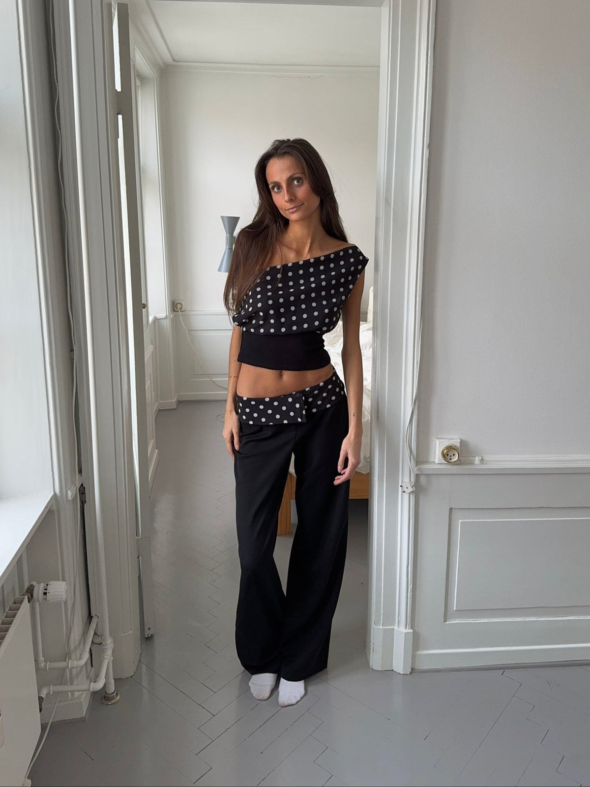 Calsia suit pants with polka dotted trim - Black
